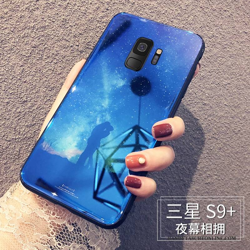 Hülle Samsung Galaxy S9+ Silikon Handyhüllen Blau, Case Samsung Galaxy S9+ Taschen Glas Trendmarke