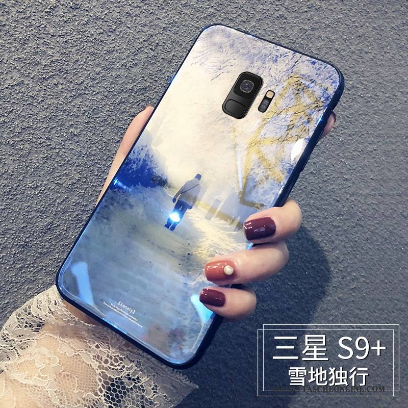 Hülle Samsung Galaxy S9+ Silikon Handyhüllen Blau, Case Samsung Galaxy S9+ Taschen Glas Trendmarke