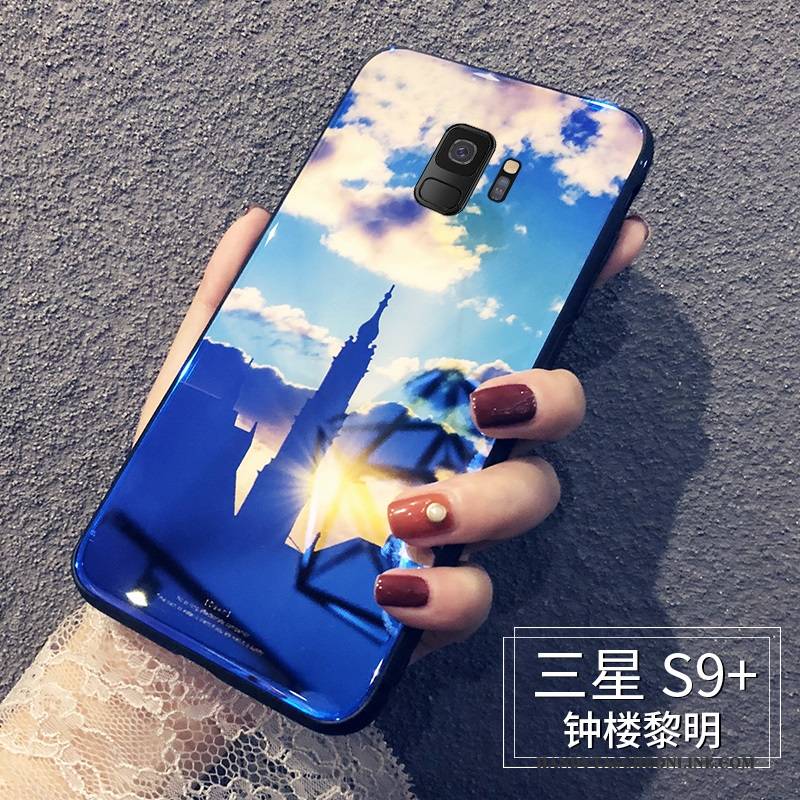 Hülle Samsung Galaxy S9+ Silikon Handyhüllen Blau, Case Samsung Galaxy S9+ Taschen Glas Trendmarke