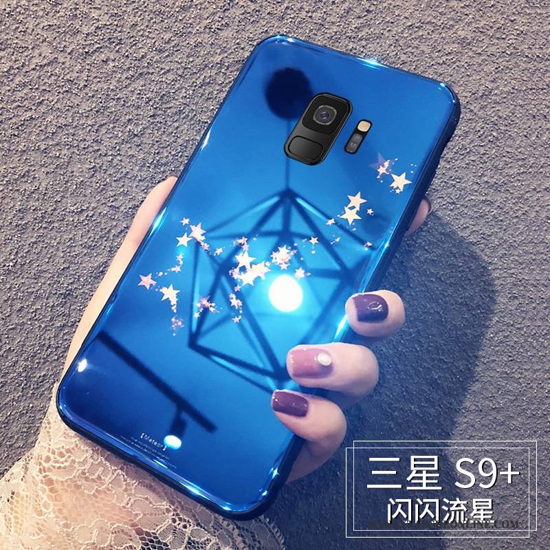 Hülle Samsung Galaxy S9+ Silikon Handyhüllen Blau, Case Samsung Galaxy S9+ Taschen Glas Trendmarke