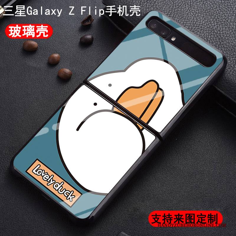 Hülle Samsung Z Flip Schutz Trend Glas, Case Samsung Z Flip Karikatur Grün Persönlichkeit