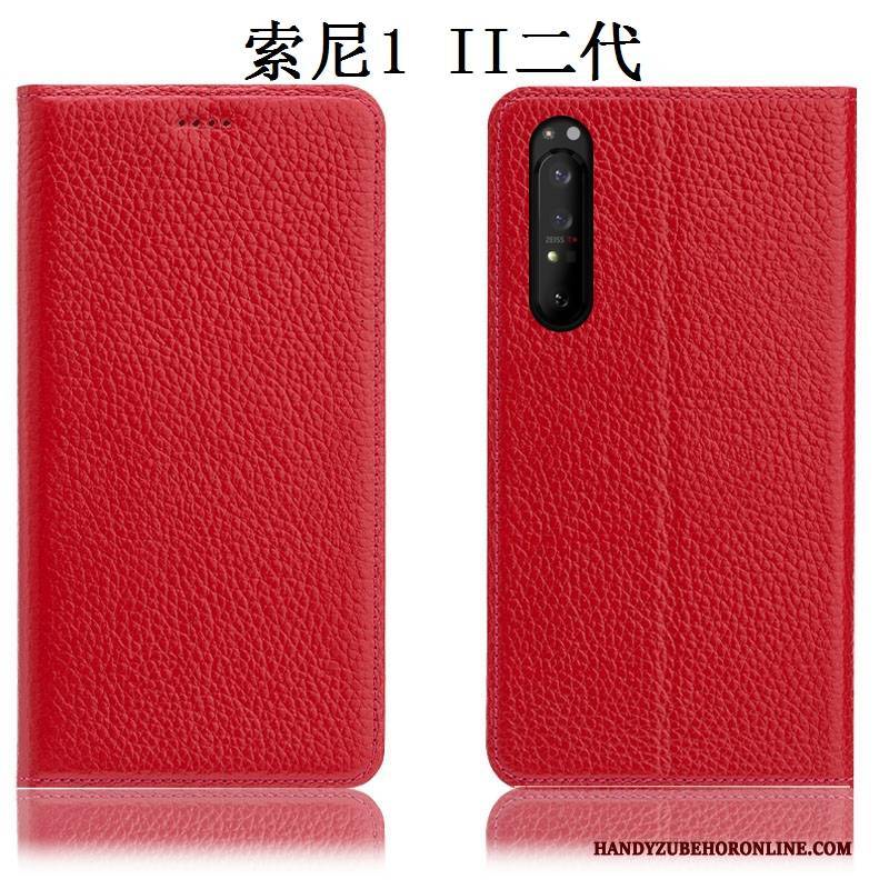 Hülle Sony Xperia 1 Ii Schutz Litchi Handyhüllen, Case Sony Xperia 1 Ii Leder Anti-sturz Rot