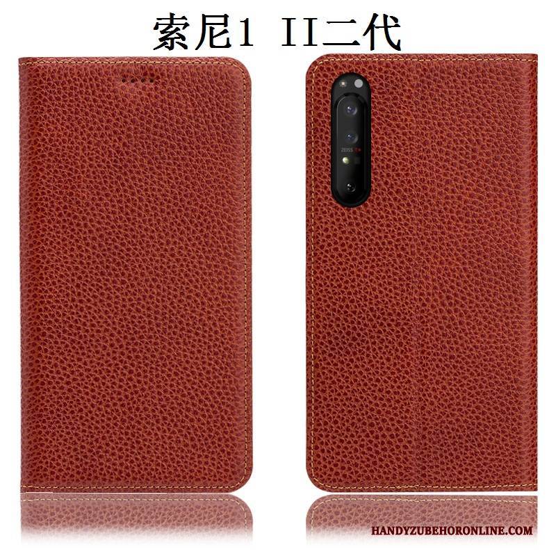 Hülle Sony Xperia 1 Ii Schutz Litchi Handyhüllen, Case Sony Xperia 1 Ii Leder Anti-sturz Rot