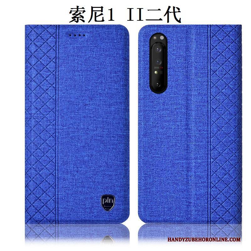 Hülle Sony Xperia 1 Ii Taschen Handyhüllen Dunkelblau, Case Sony Xperia 1 Ii Folio Baumwolle Und Leinen Anti-sturz