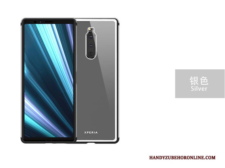 Hülle Sony Xperia 1 Metall Hintere Abdeckung Transparent, Case Sony Xperia 1 Taschen Grenze Silber