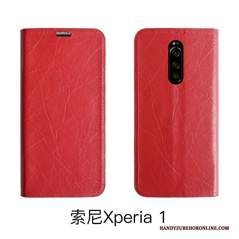 Hülle Sony Xperia 1 Taschen Handyhüllen Rot, Case Sony Xperia 1 Schutz Karte Anti-sturz