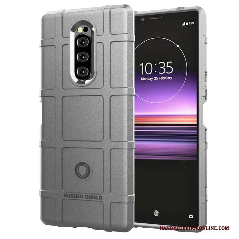 Hülle Sony Xperia 1 Taschen Nubuck Handyhüllen, Case Sony Xperia 1 Weiche Dicke Grau