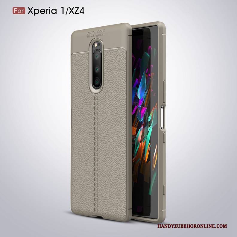 Hülle Sony Xperia 1 Weiche Litchi Handyhüllen, Case Sony Xperia 1 Leder Grün Neu