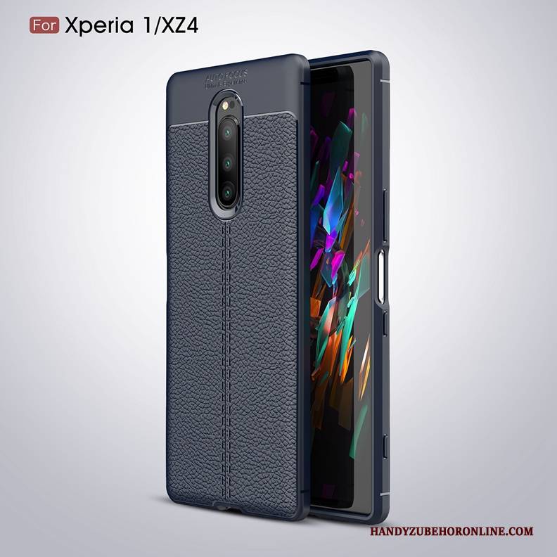 Hülle Sony Xperia 1 Weiche Litchi Handyhüllen, Case Sony Xperia 1 Leder Grün Neu