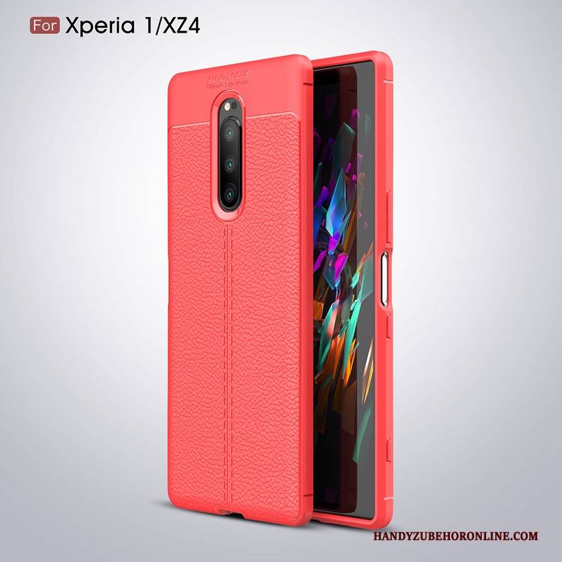 Hülle Sony Xperia 1 Weiche Litchi Handyhüllen, Case Sony Xperia 1 Leder Grün Neu