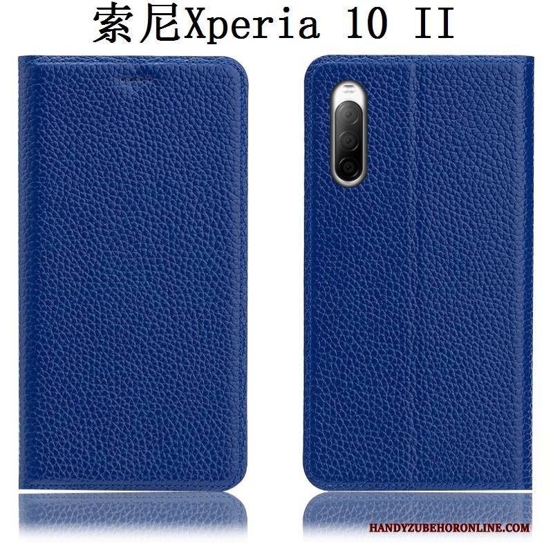 Hülle Sony Xperia 10 Ii Schutz Anti-sturz Litchi, Case Sony Xperia 10 Ii Leder Handyhüllen Blau