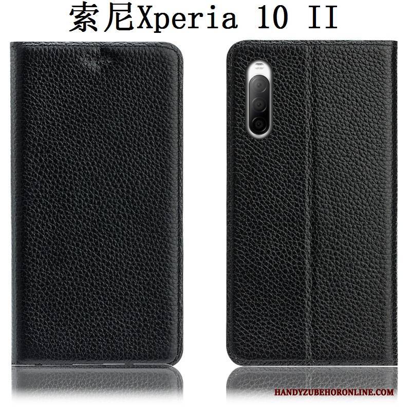 Hülle Sony Xperia 10 Ii Schutz Anti-sturz Litchi, Case Sony Xperia 10 Ii Leder Handyhüllen Blau