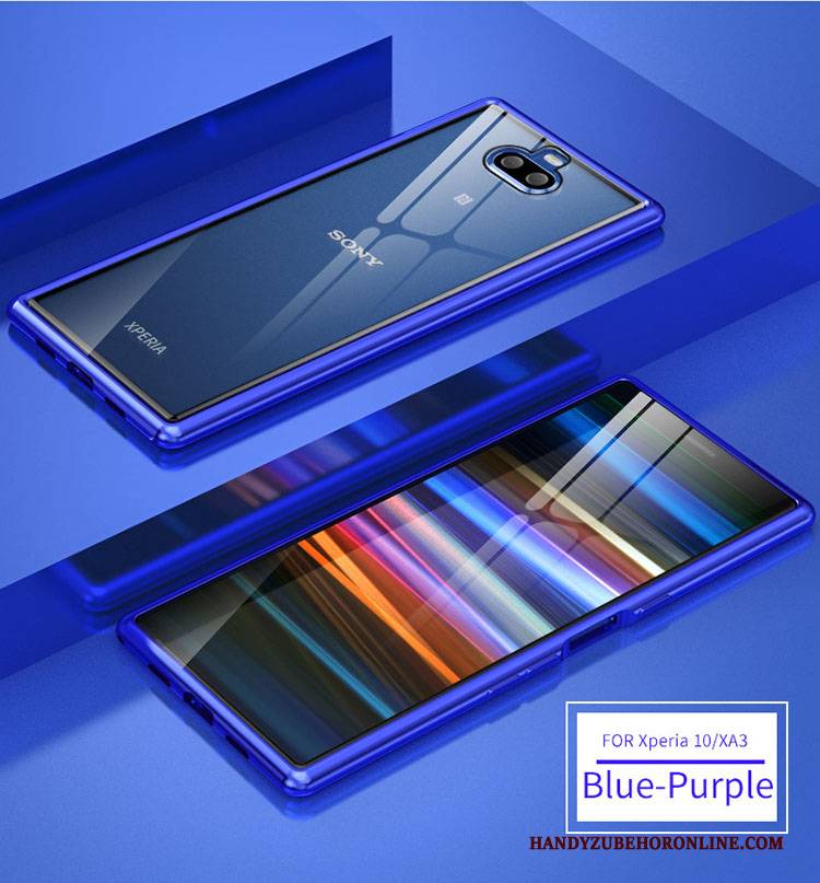 Hülle Sony Xperia 10 Metall Blau Seide, Case Sony Xperia 10 Grenze Zweifarbig