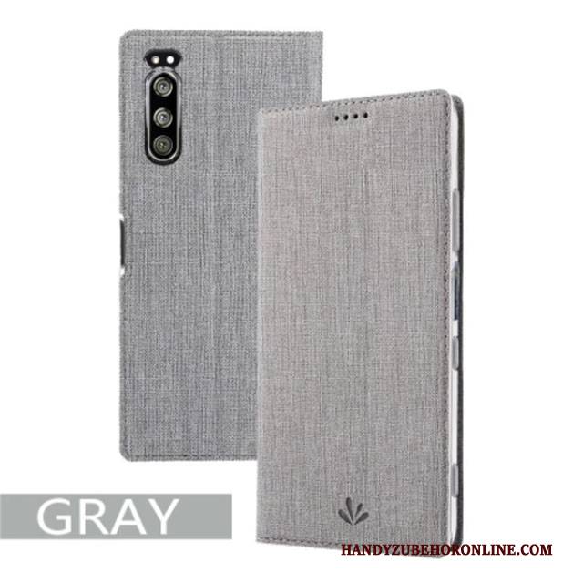 Hülle Sony Xperia 5 Halterung Handyhüllen Muster, Case Sony Xperia 5 Folio Stoff Grau