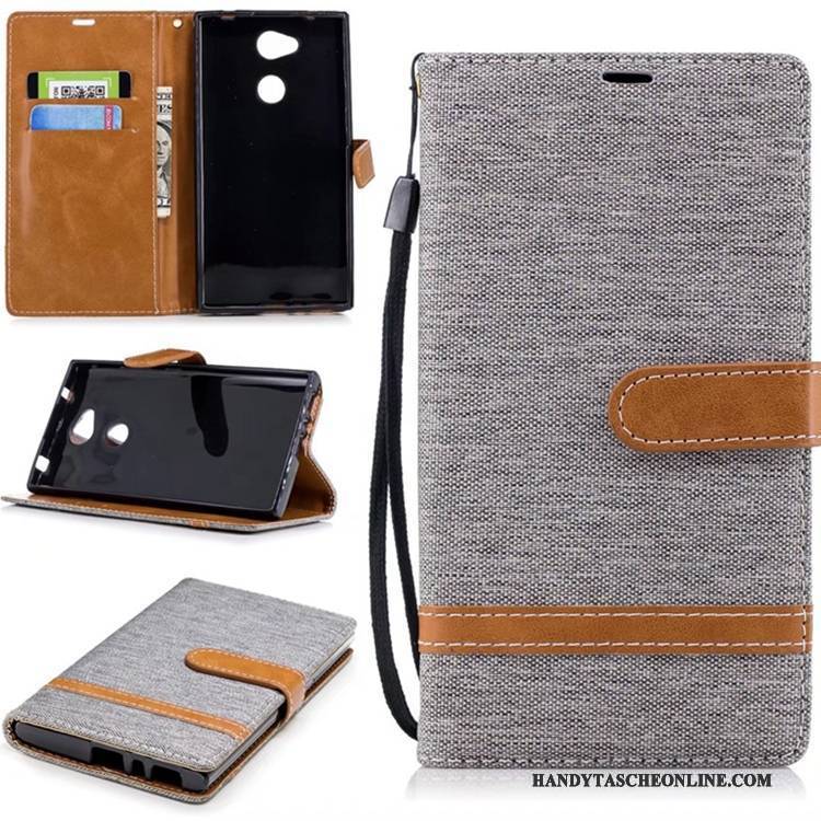 Hülle Sony Xperia L2 Geldbörse Blau Anti-sturz, Case Sony Xperia L2 Lederhülle Denim Pur