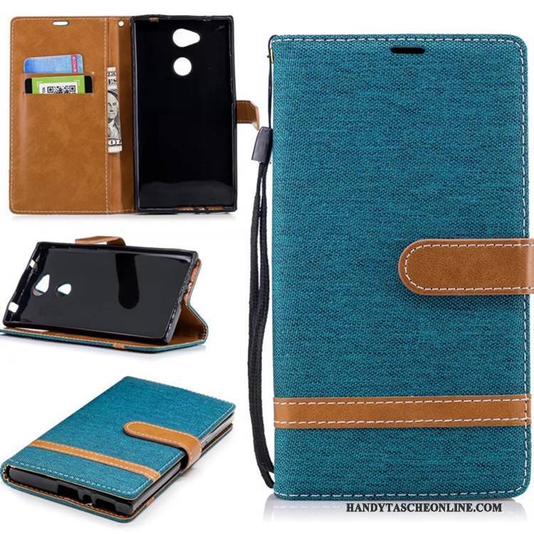 Hülle Sony Xperia L2 Geldbörse Blau Anti-sturz, Case Sony Xperia L2 Lederhülle Denim Pur