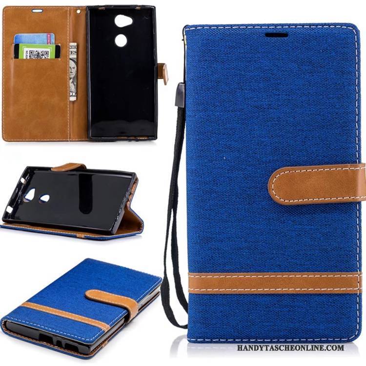 Hülle Sony Xperia L2 Geldbörse Blau Anti-sturz, Case Sony Xperia L2 Lederhülle Denim Pur