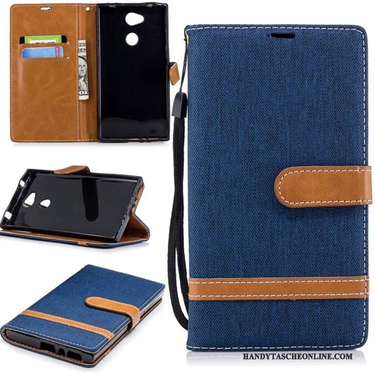 Hülle Sony Xperia L2 Geldbörse Blau Anti-sturz, Case Sony Xperia L2 Lederhülle Denim Pur