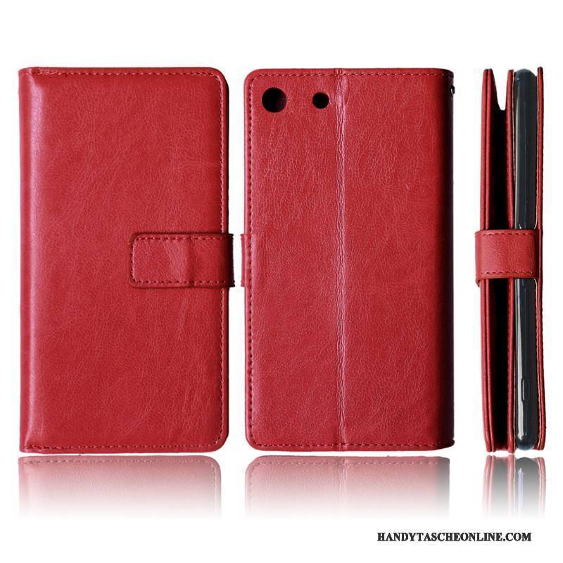 Hülle Sony Xperia M5 Dual Lederhülle Karte Rot, Case Sony Xperia M5 Dual Geldbörse Handyhüllen Anti-sturz