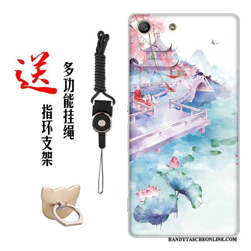 Hülle Sony Xperia M5 Dual Weiche Blumen Chinesische Art, Case Sony Xperia M5 Dual Silikon Handyhüllen Weiß