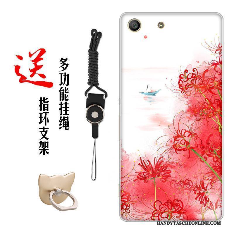 Hülle Sony Xperia M5 Dual Weiche Blumen Chinesische Art, Case Sony Xperia M5 Dual Silikon Handyhüllen Weiß