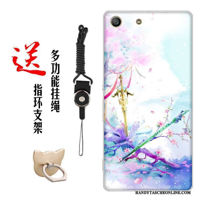 Hülle Sony Xperia M5 Dual Weiche Blumen Chinesische Art, Case Sony Xperia M5 Dual Silikon Handyhüllen Weiß