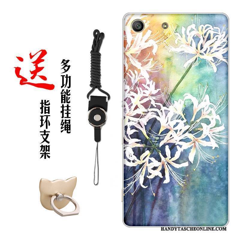 Hülle Sony Xperia M5 Dual Weiche Blumen Chinesische Art, Case Sony Xperia M5 Dual Silikon Handyhüllen Weiß