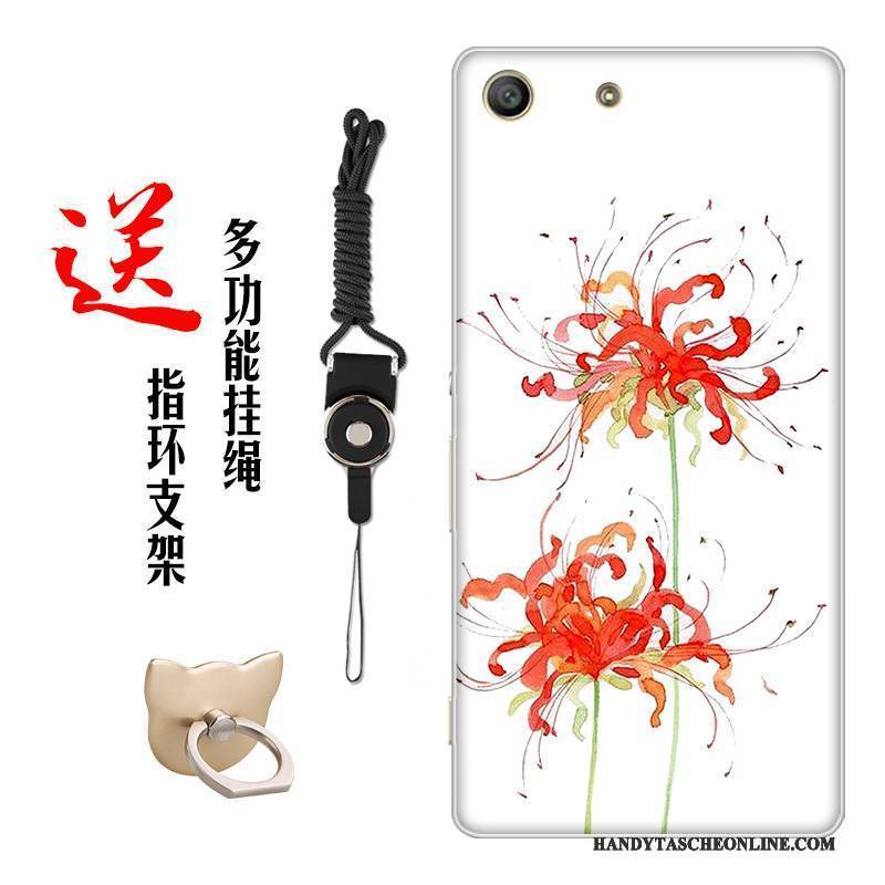 Hülle Sony Xperia M5 Dual Weiche Blumen Chinesische Art, Case Sony Xperia M5 Dual Silikon Handyhüllen Weiß