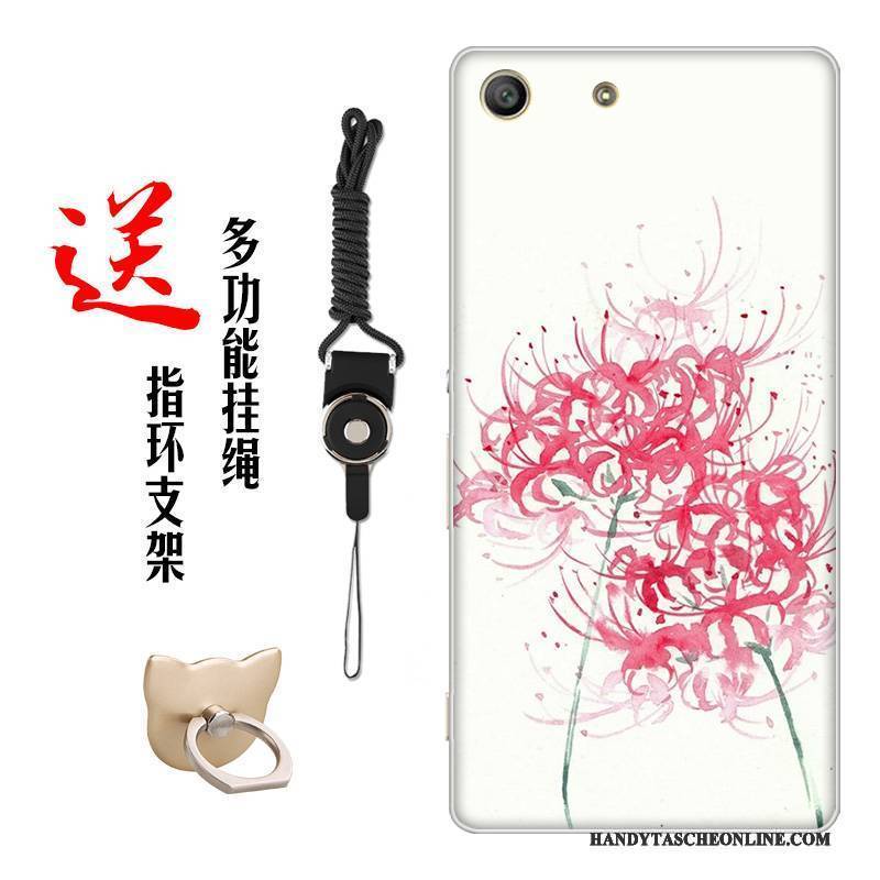 Hülle Sony Xperia M5 Dual Weiche Blumen Chinesische Art, Case Sony Xperia M5 Dual Silikon Handyhüllen Weiß