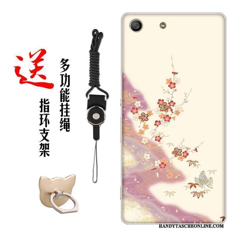 Hülle Sony Xperia M5 Dual Weiche Blumen Chinesische Art, Case Sony Xperia M5 Dual Silikon Handyhüllen Weiß