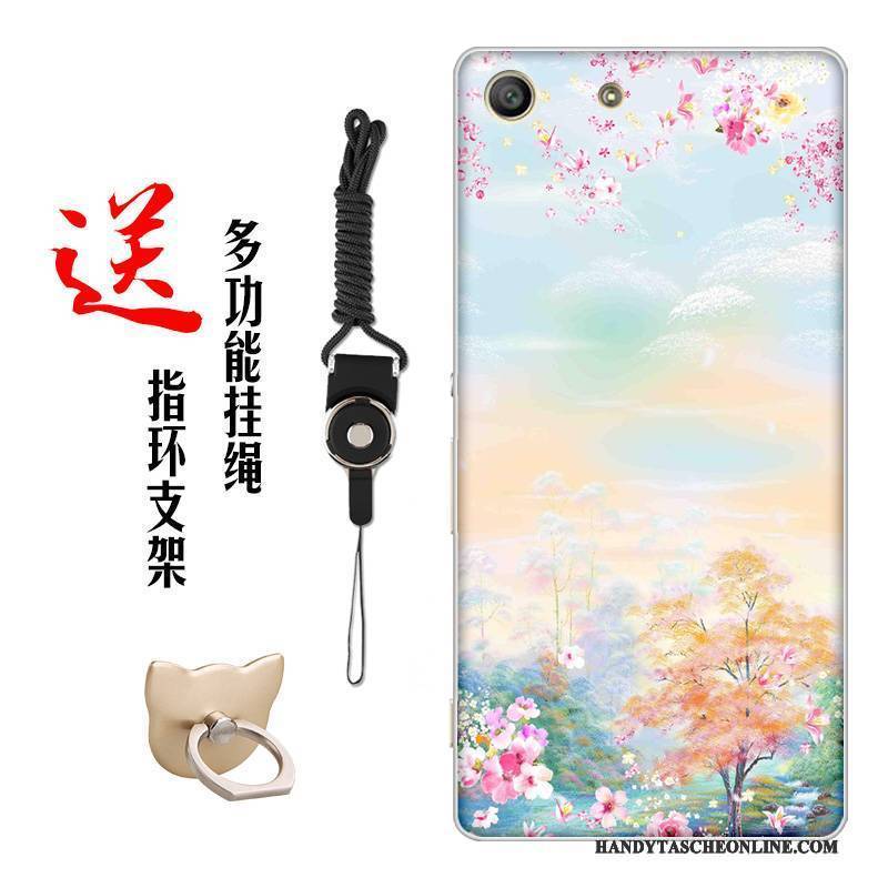 Hülle Sony Xperia M5 Dual Weiche Blumen Chinesische Art, Case Sony Xperia M5 Dual Silikon Handyhüllen Weiß