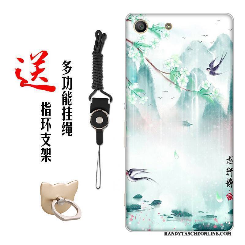 Hülle Sony Xperia M5 Dual Weiche Blumen Chinesische Art, Case Sony Xperia M5 Dual Silikon Handyhüllen Weiß