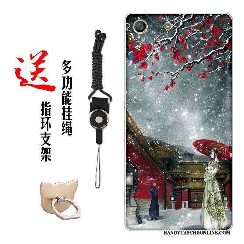 Hülle Sony Xperia M5 Dual Weiche Blumen Chinesische Art, Case Sony Xperia M5 Dual Silikon Handyhüllen Weiß