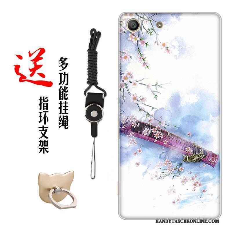 Hülle Sony Xperia M5 Dual Weiche Blumen Chinesische Art, Case Sony Xperia M5 Dual Silikon Handyhüllen Weiß