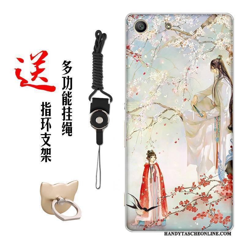 Hülle Sony Xperia M5 Dual Weiche Blumen Chinesische Art, Case Sony Xperia M5 Dual Silikon Handyhüllen Weiß