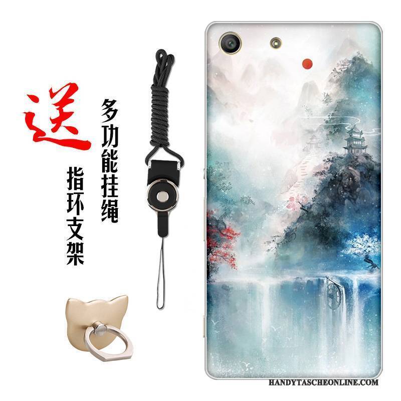 Hülle Sony Xperia M5 Dual Weiche Blumen Chinesische Art, Case Sony Xperia M5 Dual Silikon Handyhüllen Weiß