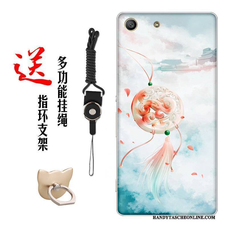 Hülle Sony Xperia M5 Dual Weiche Blumen Chinesische Art, Case Sony Xperia M5 Dual Silikon Handyhüllen Weiß