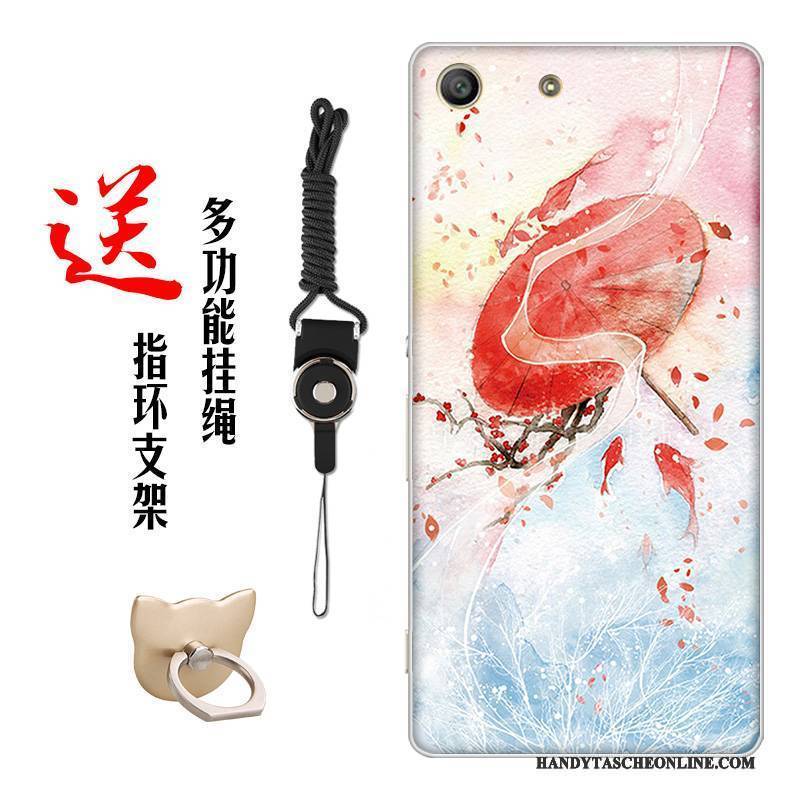 Hülle Sony Xperia M5 Dual Weiche Blumen Chinesische Art, Case Sony Xperia M5 Dual Silikon Handyhüllen Weiß