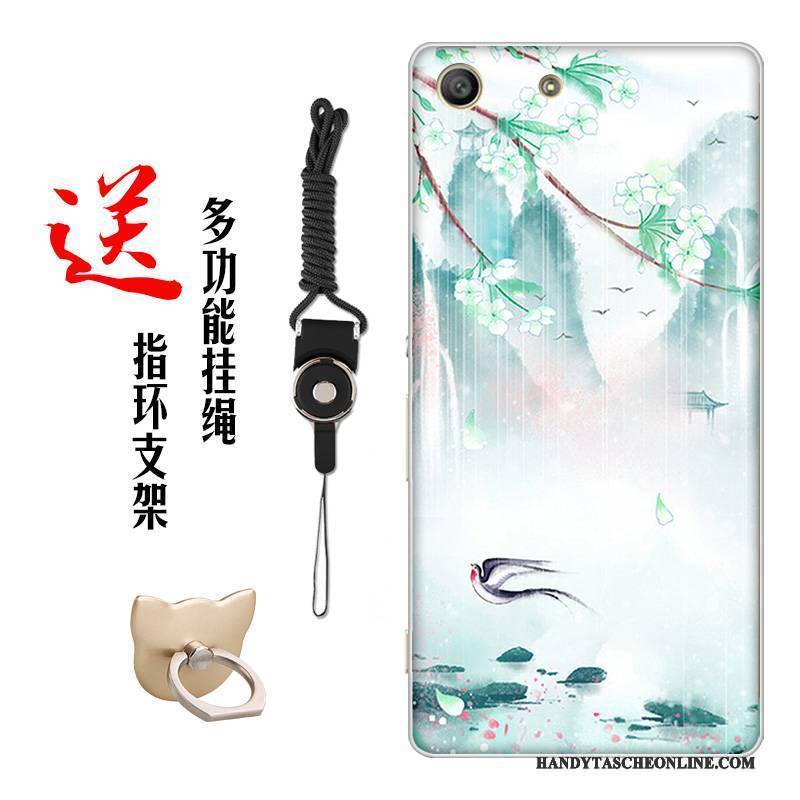 Hülle Sony Xperia M5 Dual Weiche Blumen Chinesische Art, Case Sony Xperia M5 Dual Silikon Handyhüllen Weiß