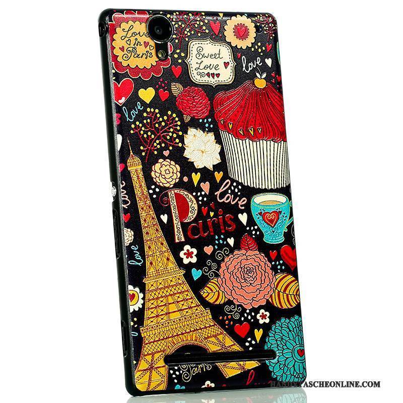 Hülle Sony Xperia T2 Karikatur Neu Nubuck, Case Sony Xperia T2 Schutz Handyhüllen Schwarz