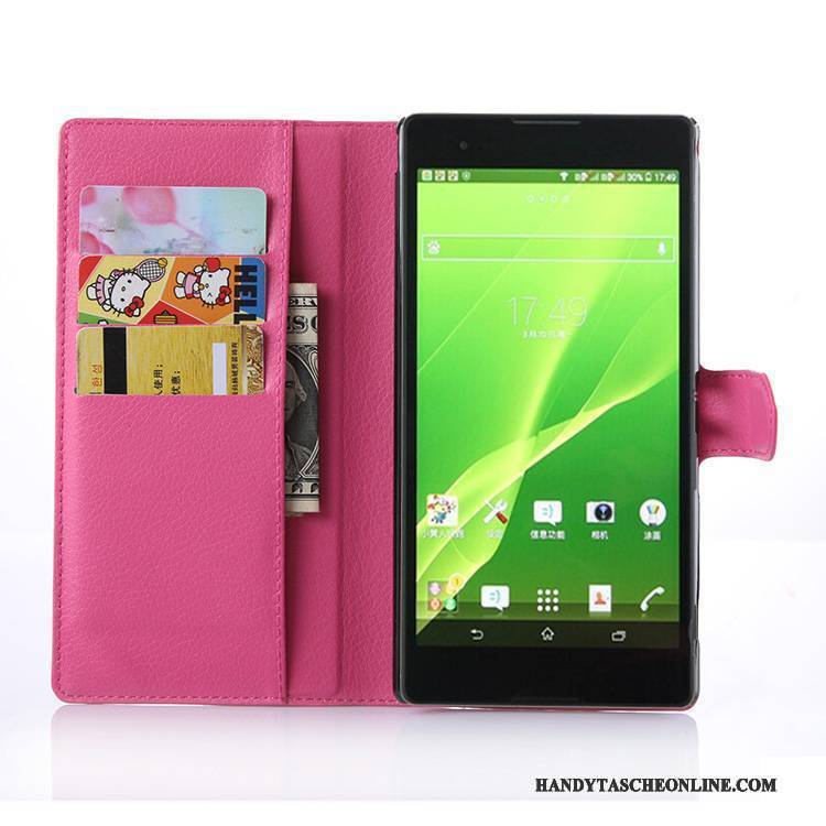 Hülle Sony Xperia T2 Lederhülle Handyhüllen Karte, Case Sony Xperia T2 Geldbörse Rosa