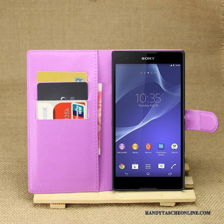 Hülle Sony Xperia T3 Lederhülle Lila Handyhüllen, Case Sony Xperia T3 Schutz