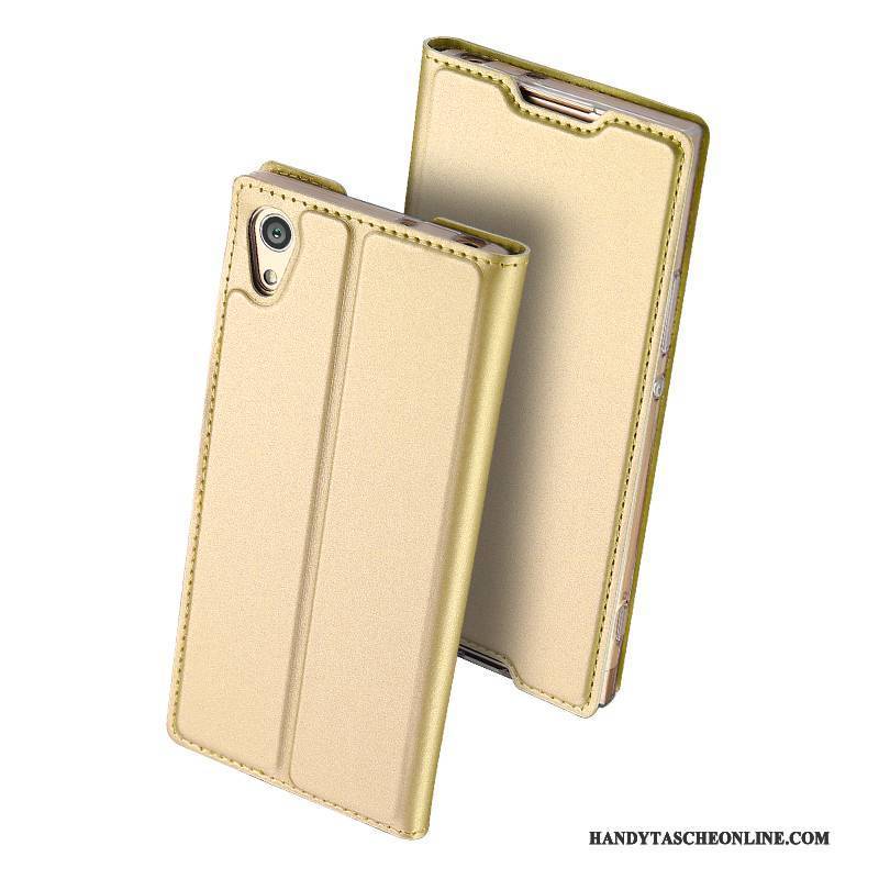 Hülle Sony Xperia Xa1 Lederhülle Business Gold, Case Sony Xperia Xa1 Folio Anti-sturz