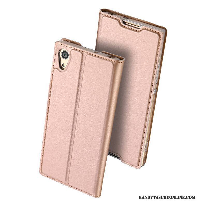 Hülle Sony Xperia Xa1 Lederhülle Business Gold, Case Sony Xperia Xa1 Folio Anti-sturz