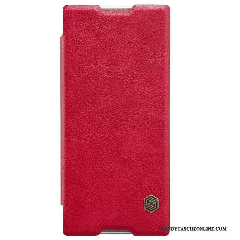 Hülle Sony Xperia Xa1 Lederhülle Gold Rot, Case Sony Xperia Xa1 Folio Handyhüllen Anti-sturz