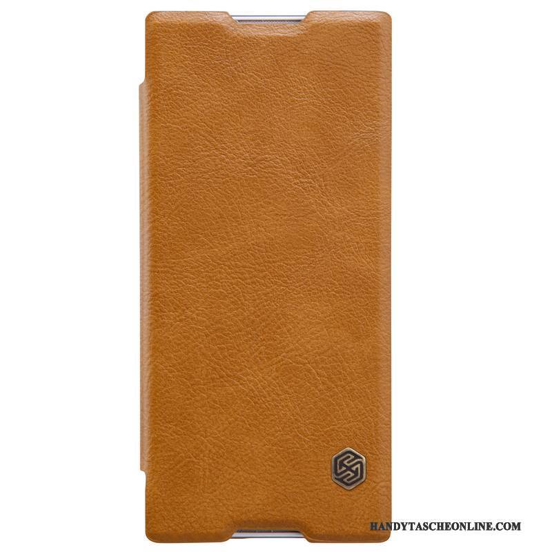 Hülle Sony Xperia Xa1 Lederhülle Gold Rot, Case Sony Xperia Xa1 Folio Handyhüllen Anti-sturz