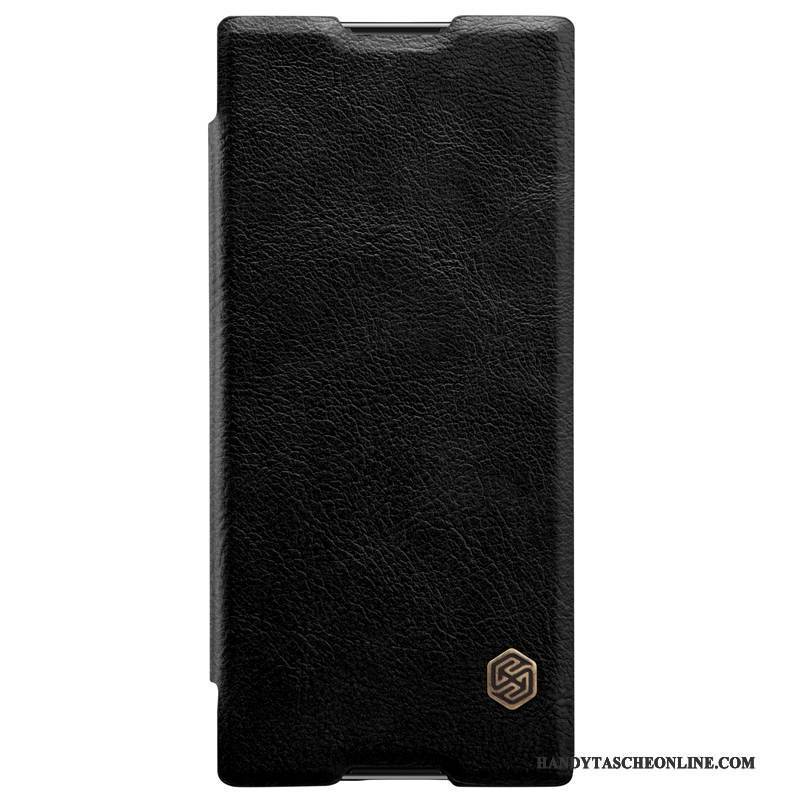 Hülle Sony Xperia Xa1 Plus Folio Schwarz Handyhüllen, Case Sony Xperia Xa1 Plus Lederhülle Gold Anti-sturz