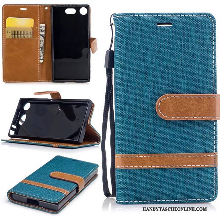 Hülle Sony Xperia Xz1 Compact Folio Anti-sturz Handyhüllen, Case Sony Xperia Xz1 Compact Geldbörse Lila Denim