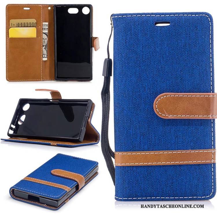 Hülle Sony Xperia Xz1 Compact Folio Anti-sturz Handyhüllen, Case Sony Xperia Xz1 Compact Geldbörse Lila Denim