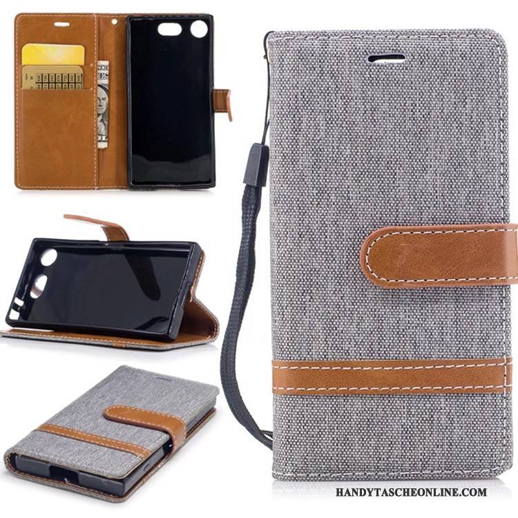 Hülle Sony Xperia Xz1 Compact Folio Anti-sturz Handyhüllen, Case Sony Xperia Xz1 Compact Geldbörse Lila Denim